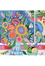 Bead Embroidery Pattern on Art Canvas "Flowers by the Sea"