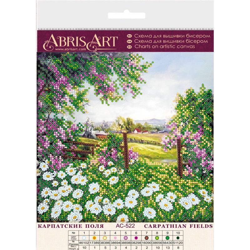 Bead Embroidery Pattern on Art Canvas "Carpathian fields"