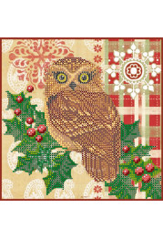 Bead Embroidery Pattern on Art Canvas "Owl and holly"