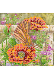 Bead Embroidery Pattern on Art Canvas "Batterfly and poppies"