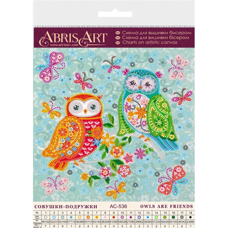 Bead Embroidery Pattern on Art Canvas "Owls are friends"