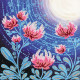 Bead Embroidery Pattern on Art Canvas "Flowers under the moon"