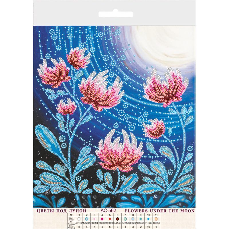 Bead Embroidery Pattern on Art Canvas "Flowers under the moon"