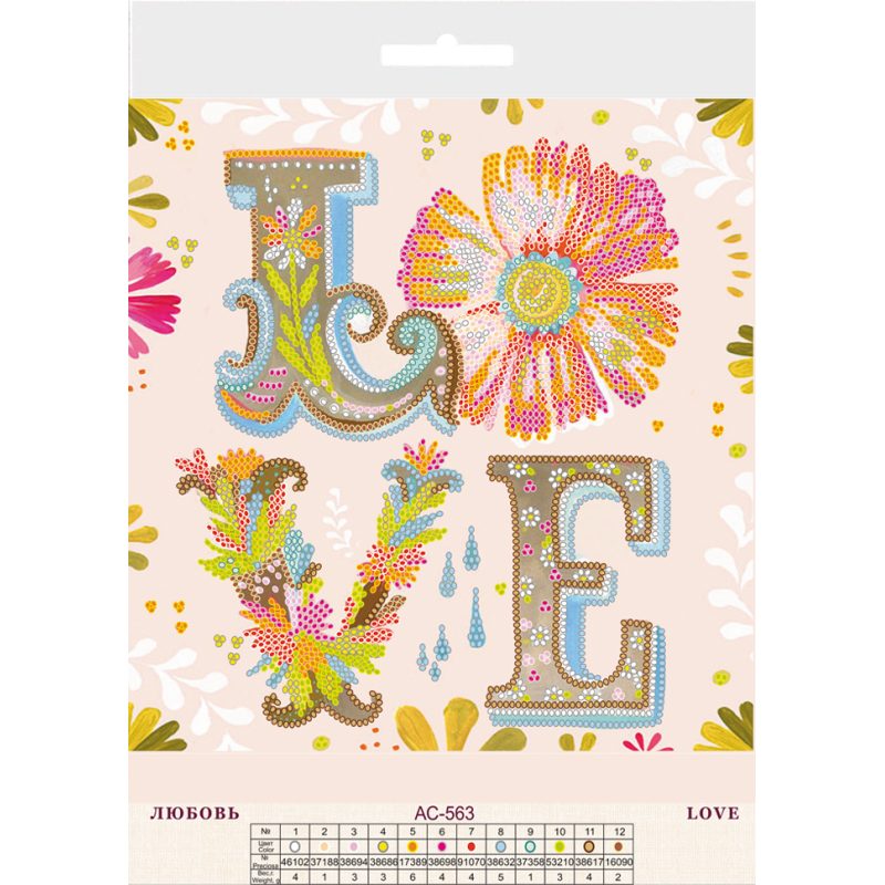 Bead Embroidery Pattern on Art Canvas "Love"