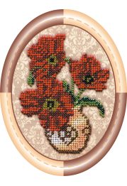 Mini Bead Embroidery Kit on Art Canvas "Vase with poppies"