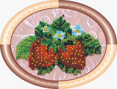 Mini Bead Embroidery Kit on Art Canvas "Strawberry"
