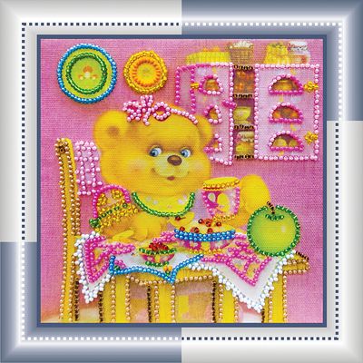 Mini Bead Embroidery Kit on Art Canvas "Breakfast"