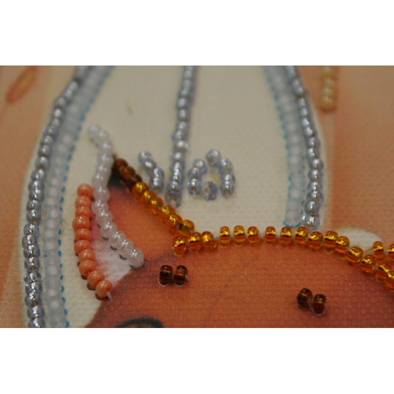 Mini Bead Embroidery Kit on Art Canvas "Fox pup"