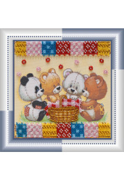 Mini Bead Embroidery Kit on Art Canvas "Bears and basket"