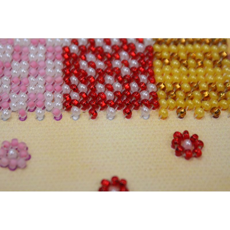 Mini Bead Embroidery Kit on Art Canvas "Bears and basket"
