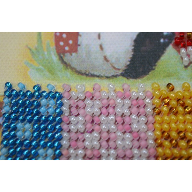 Mini Bead Embroidery Kit on Art Canvas "Bears and basket"