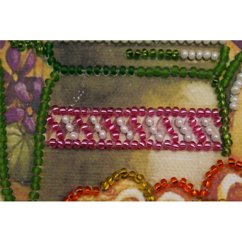 Mini Bead Embroidery Kit on Art Canvas "Violet tea"