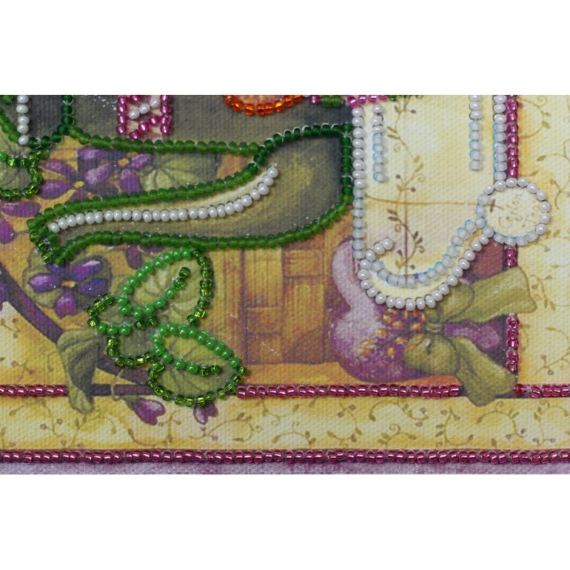 Mini Bead Embroidery Kit on Art Canvas "Violet tea"