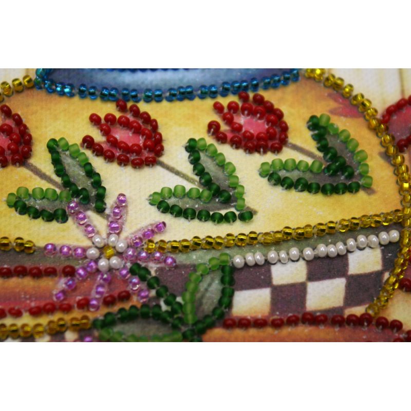 Mini Bead Embroidery Kit on Art Canvas "Tea-party"