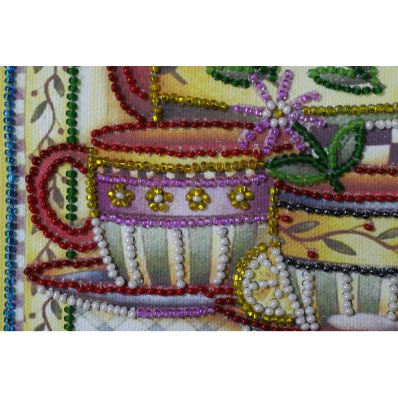 Mini Bead Embroidery Kit on Art Canvas "Tea-party"