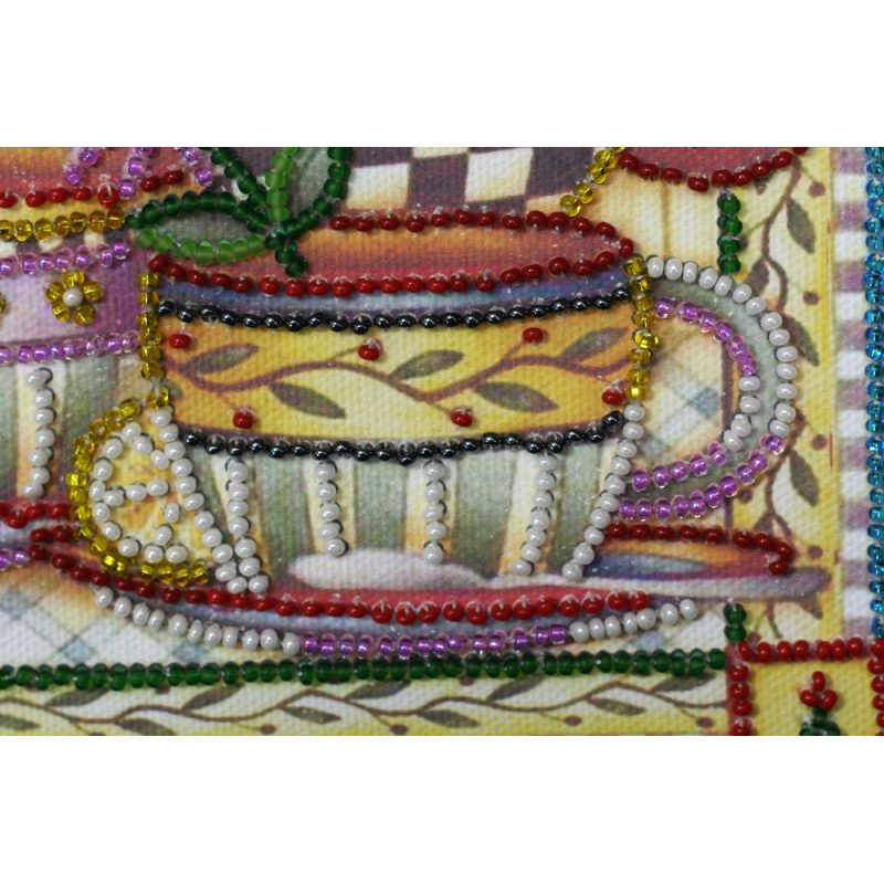 Mini Bead Embroidery Kit on Art Canvas "Tea-party"