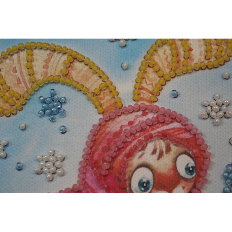 Mini Bead Embroidery Kit on Art Canvas "Knitting bunnies"