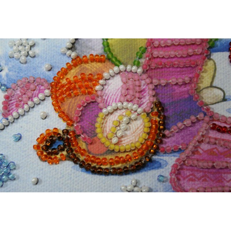 Mini Bead Embroidery Kit on Art Canvas "Knitting bunnies"