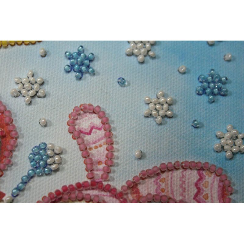 Mini Bead Embroidery Kit on Art Canvas "Knitting bunnies"