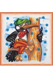 Mini Bead Embroidery Kit on Art Canvas "Woodpecker"