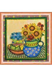 Mini Bead Embroidery Kit on Art Canvas "Sunflower still life"