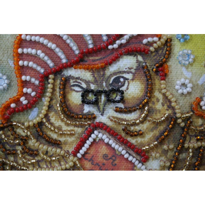 Mini Bead Embroidery Kit on Art Canvas "Owl"