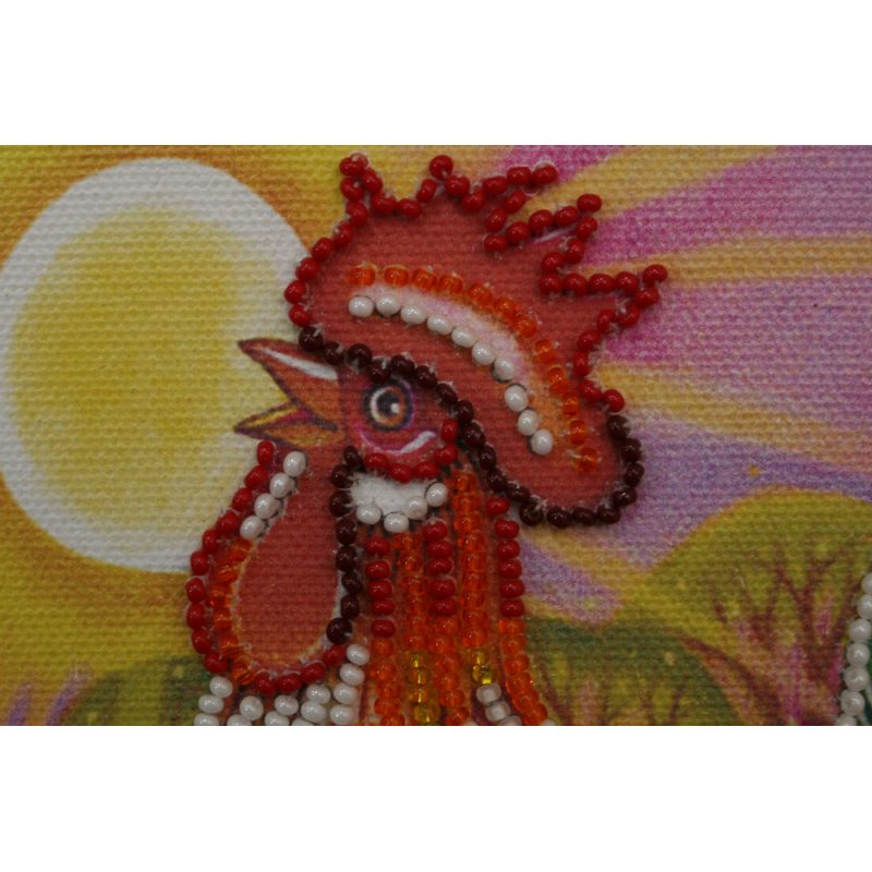 Mini Bead Embroidery Kit on Art Canvas "Cockerel"