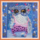 Mini Bead Embroidery Kit on Art Canvas "Owl and alarm clock"