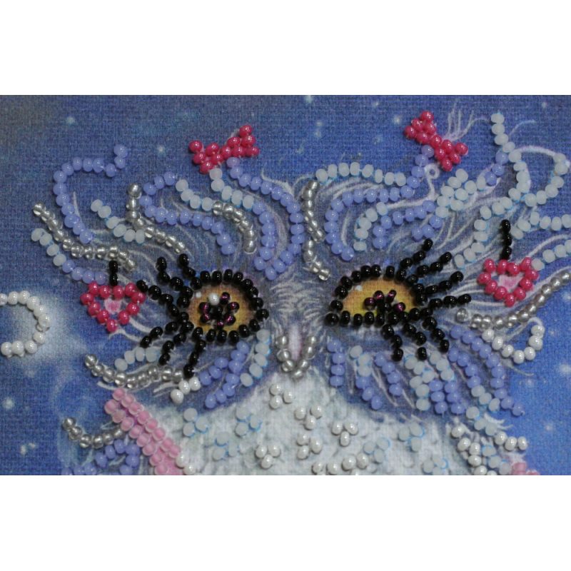 Mini Bead Embroidery Kit on Art Canvas "Owl and alarm clock"