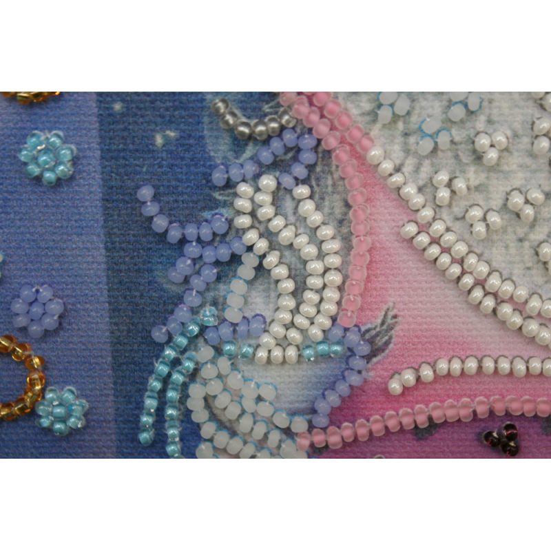 Mini Bead Embroidery Kit on Art Canvas "Owl and alarm clock"