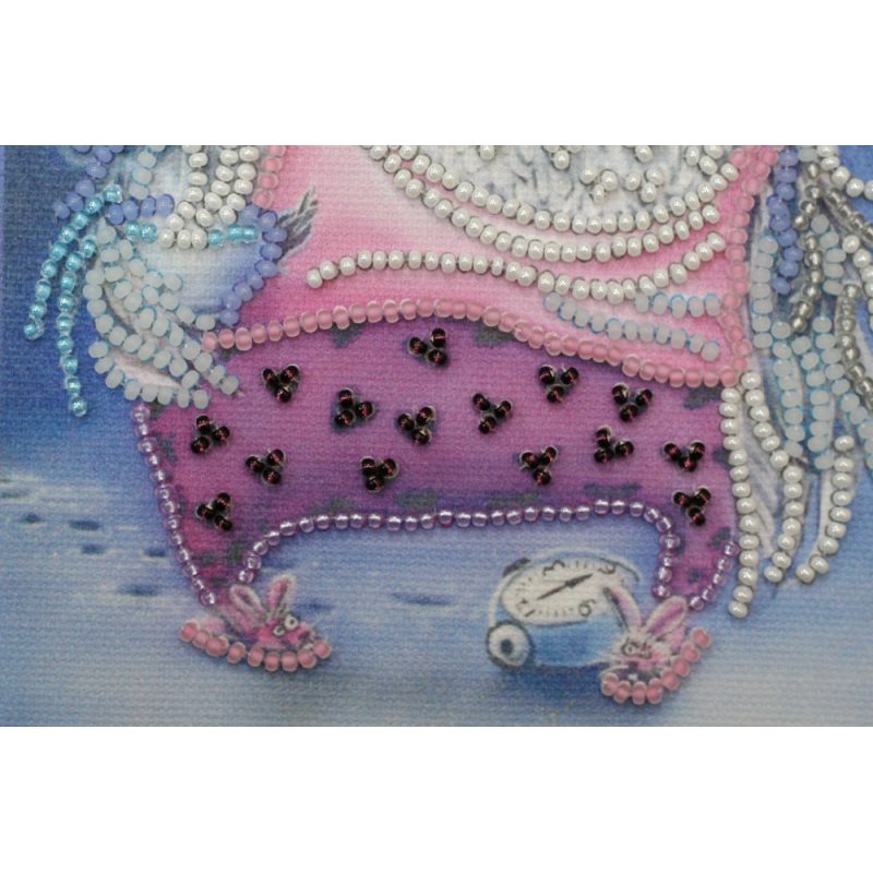 Mini Bead Embroidery Kit on Art Canvas "Owl and alarm clock"