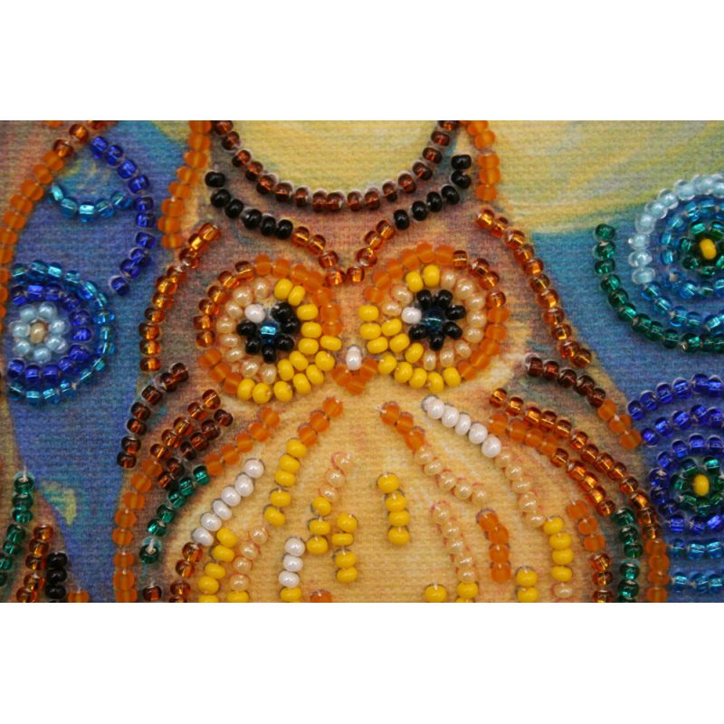 Mini Bead Embroidery Kit on Art Canvas "Midnight Owl"