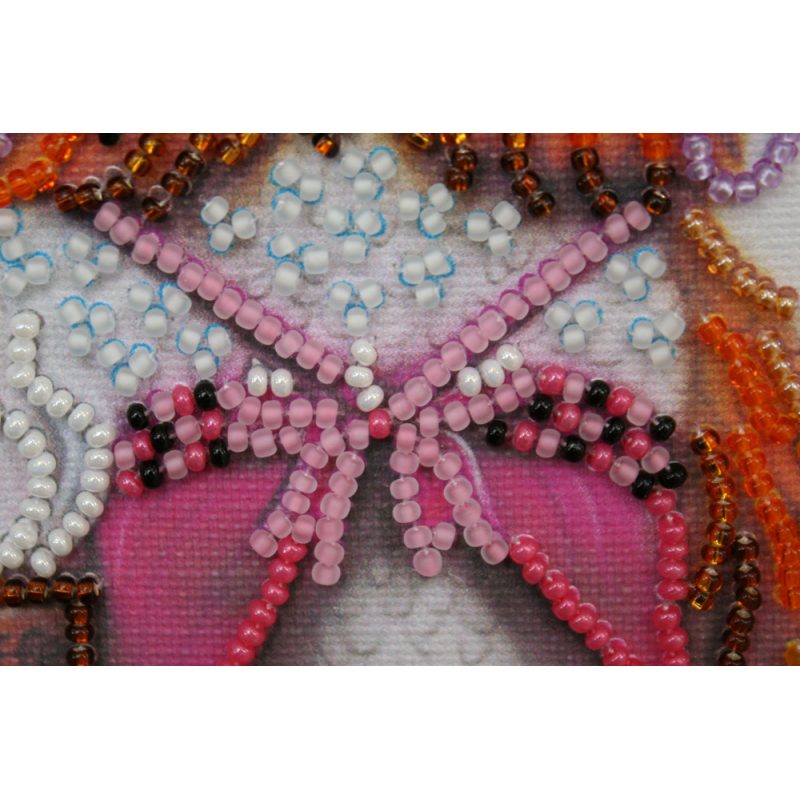 Mini Bead Embroidery Kit on Art Canvas "Owl and coffee"