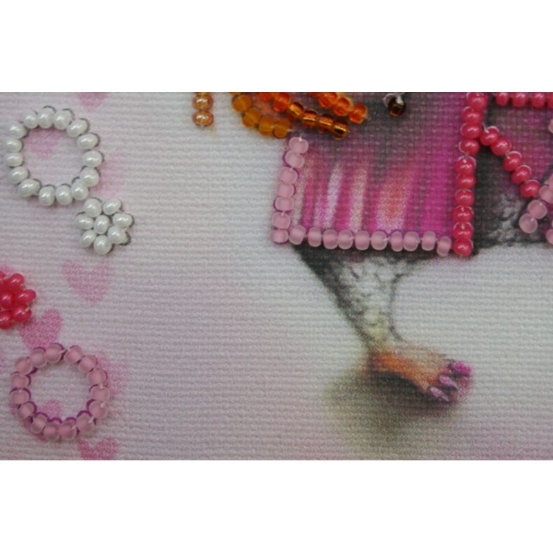 Mini Bead Embroidery Kit on Art Canvas "Owl and coffee"