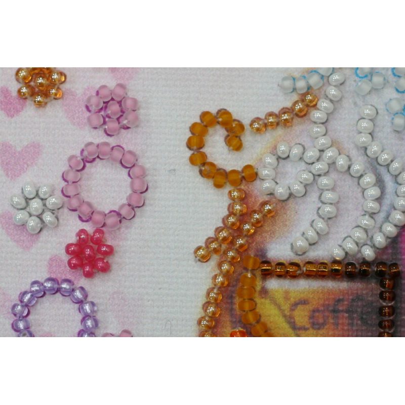 Mini Bead Embroidery Kit on Art Canvas "Owl and coffee"