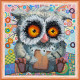 Mini Bead Embroidery Kit on Art Canvas "Owl and cookies"