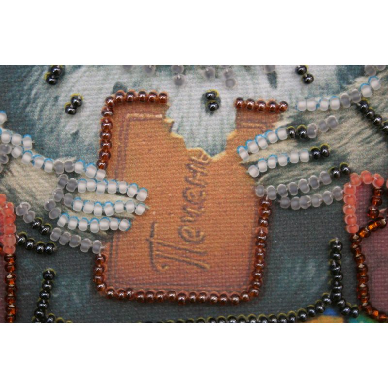 Mini Bead Embroidery Kit on Art Canvas "Owl and cookies"