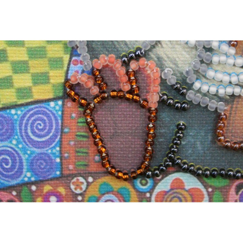 Mini Bead Embroidery Kit on Art Canvas "Owl and cookies"