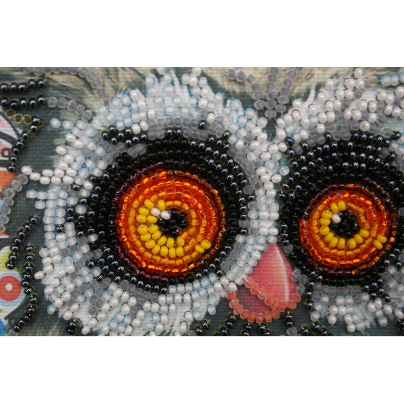 Mini Bead Embroidery Kit on Art Canvas "Owl and cookies"