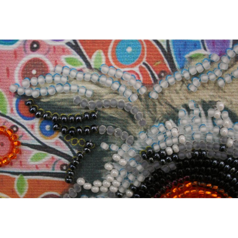 Mini Bead Embroidery Kit on Art Canvas "Owl and cookies"