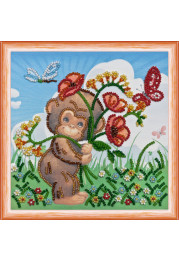 Mini Bead Embroidery Kit on Art Canvas "Poppies bunch"