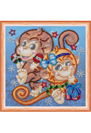 Mini Bead Embroidery Kit on Art Canvas "Cheer monkeys"