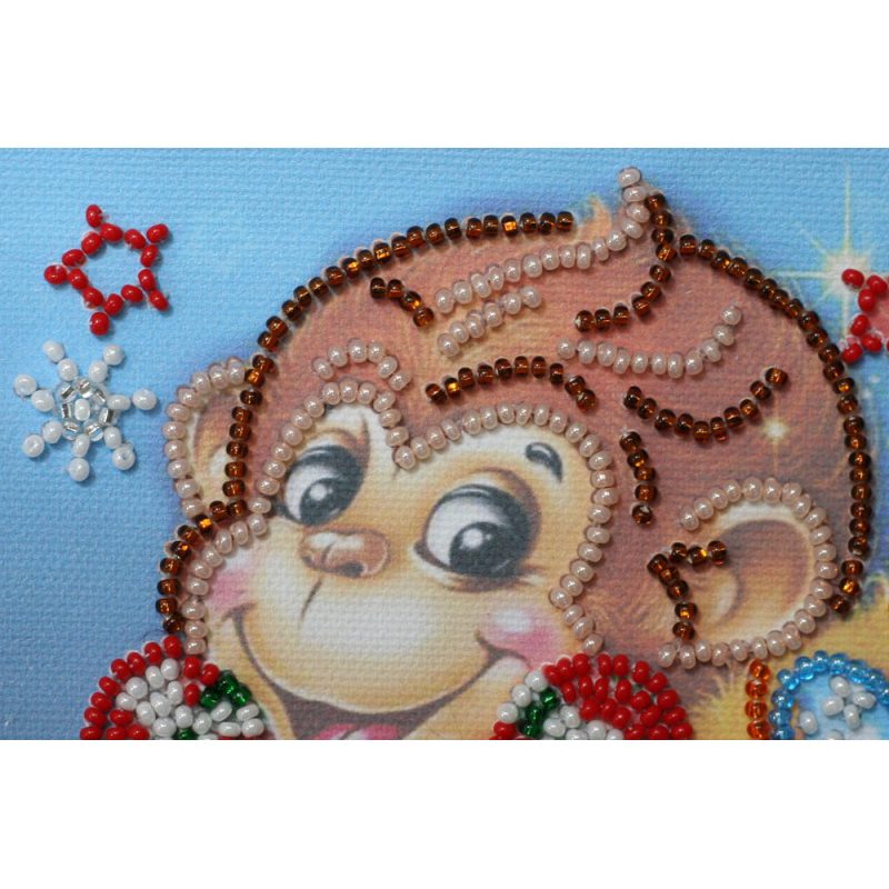 Mini Bead Embroidery Kit on Art Canvas "Cheer monkeys"