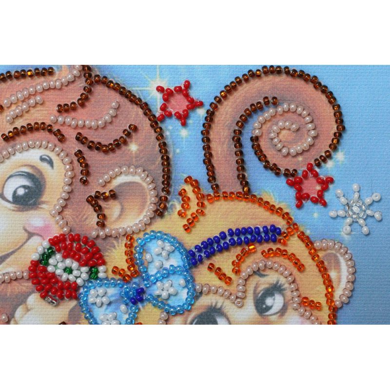 Mini Bead Embroidery Kit on Art Canvas "Cheer monkeys"