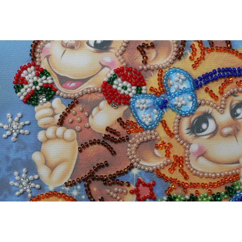 Mini Bead Embroidery Kit on Art Canvas "Cheer monkeys"
