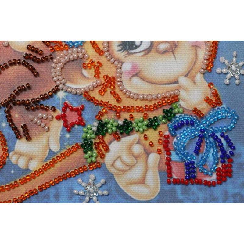 Mini Bead Embroidery Kit on Art Canvas "Cheer monkeys"
