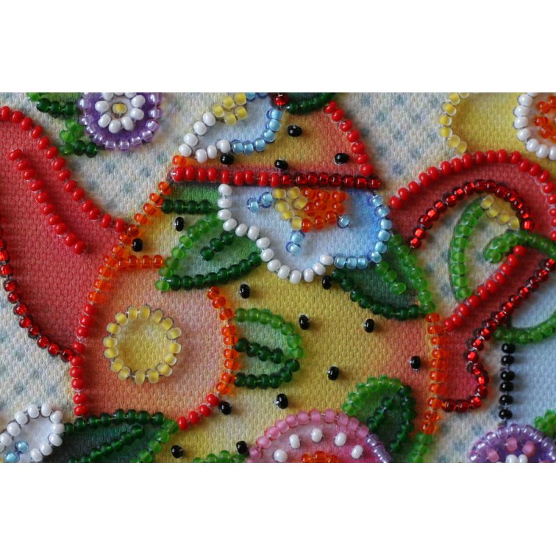 Mini Bead Embroidery Kit on Art Canvas "Teatime"