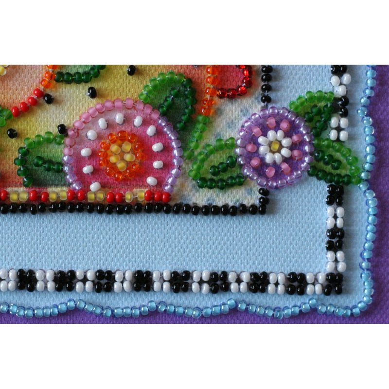 Mini Bead Embroidery Kit on Art Canvas "Teatime"