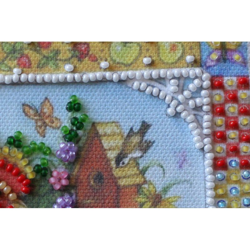 Mini Bead Embroidery Kit on Art Canvas "Garden cockerel"