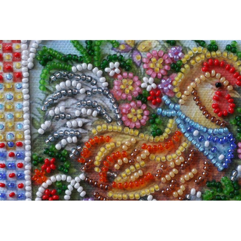 Mini Bead Embroidery Kit on Art Canvas "Garden cockerel"